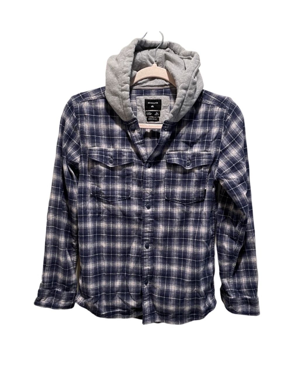 Quiksilver men's plaid hooded flannel shirt. Size M